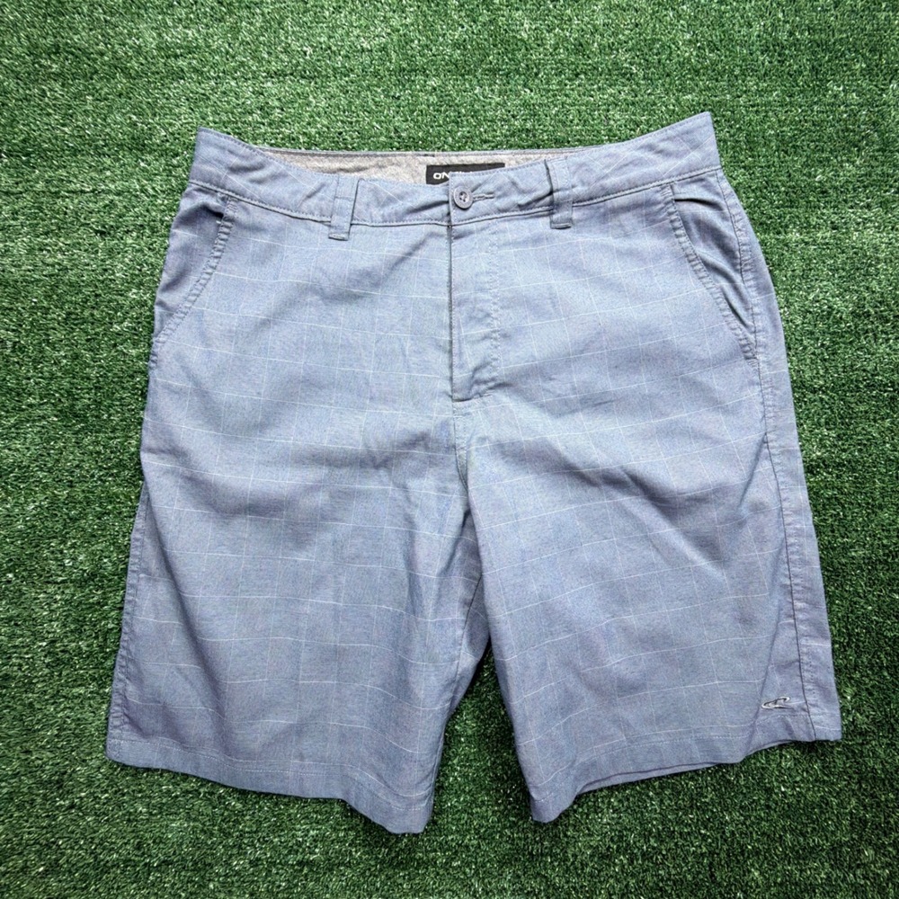 ONeill Mens surf Hybrid Walk Shorts Blue Grid Pattern Size 34 Casual Surf Wear